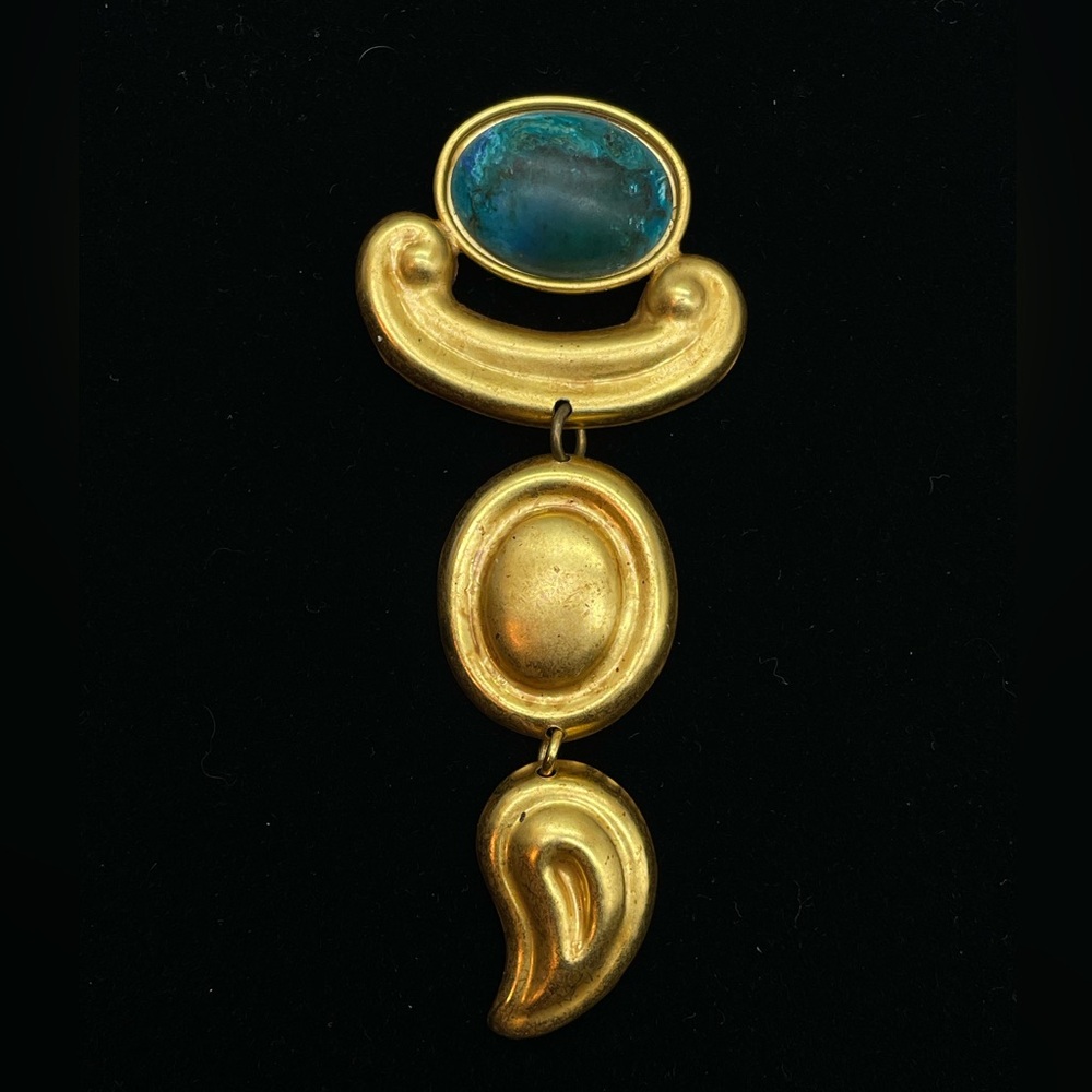 Vintage KATE HINES Gold Tone Modernist Abstract 4” Brooch 1980s